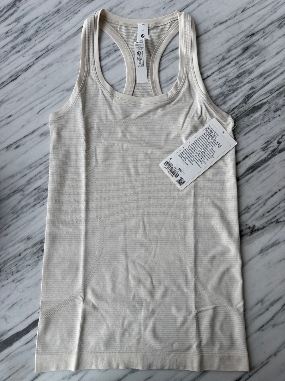 NWT lululemon athletica Cream Ribbed Swiftly Tech Racerback Tank Size 4